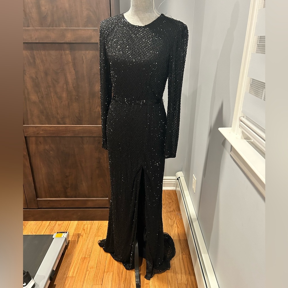 *Sold* Mac Duggal Black Long Sleeve Sequin Gown